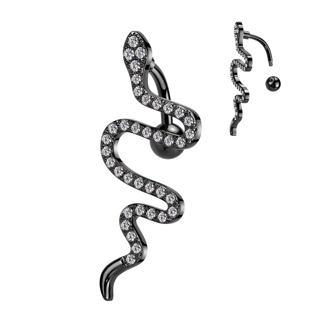 Top Drop CZ Pave Snake Navel Bar