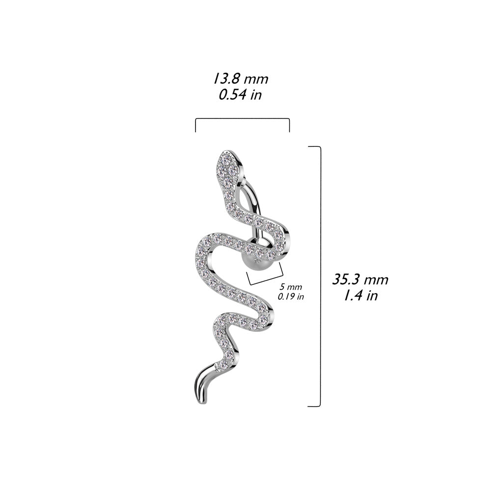 Top Drop CZ Pave Snake Navel Bar