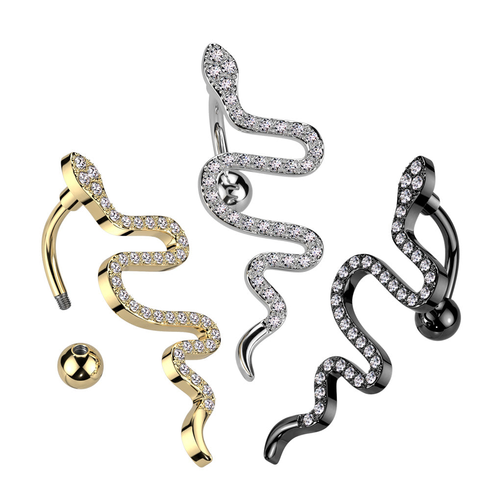 Top Drop CZ Pave Snake Navel Bar