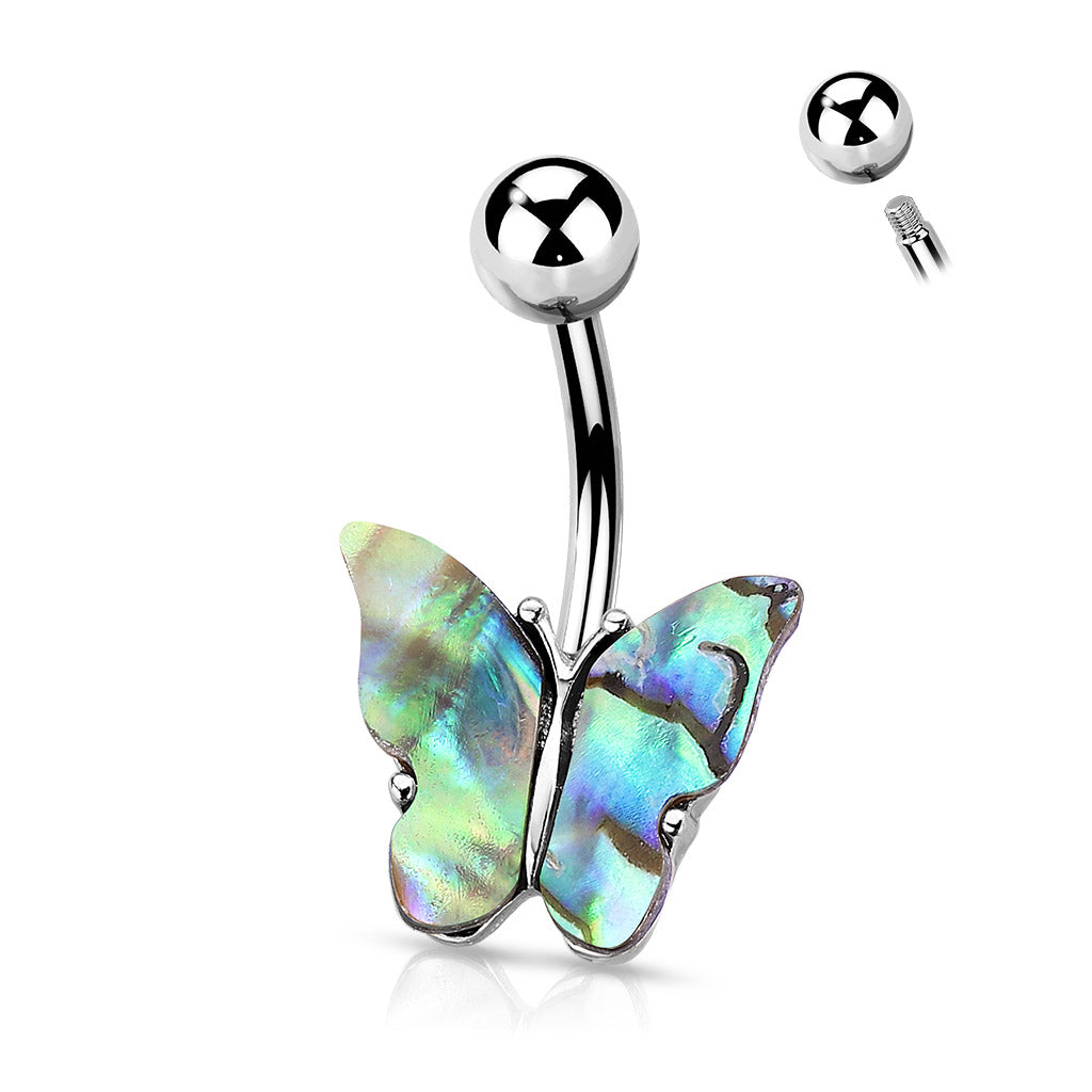 Abalone Shell Covered Butterfly Navel Bar
