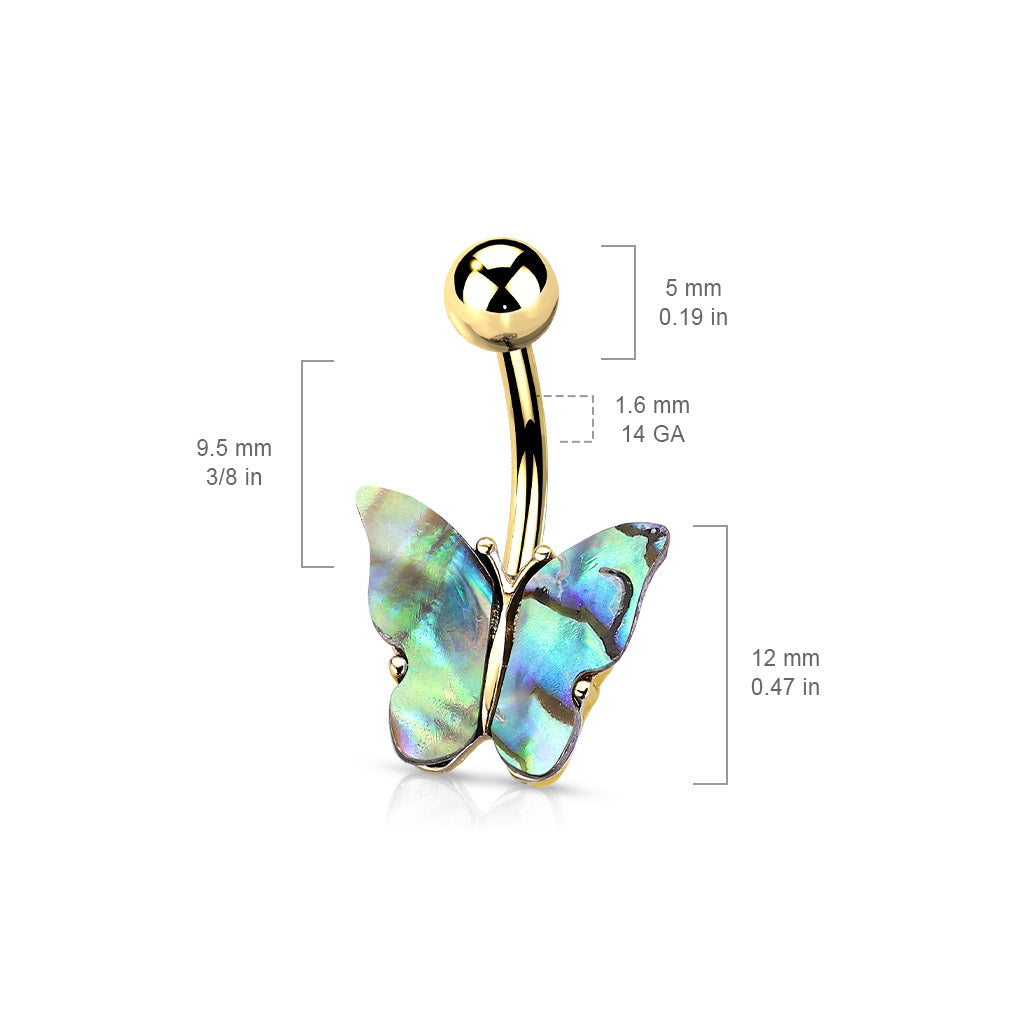 Abalone Shell Covered Butterfly Navel Bar