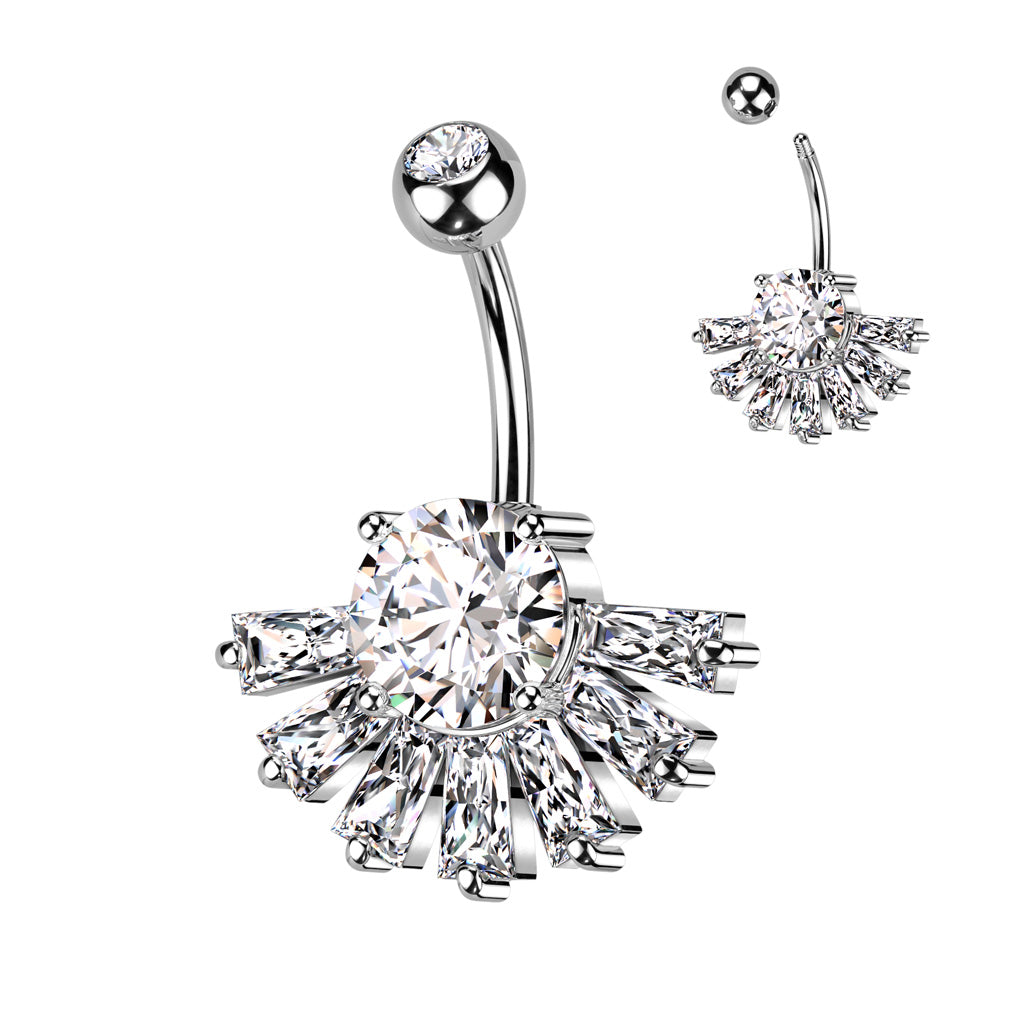 Double CZ Big Baguette CZ Fan Bottom Navel Bar