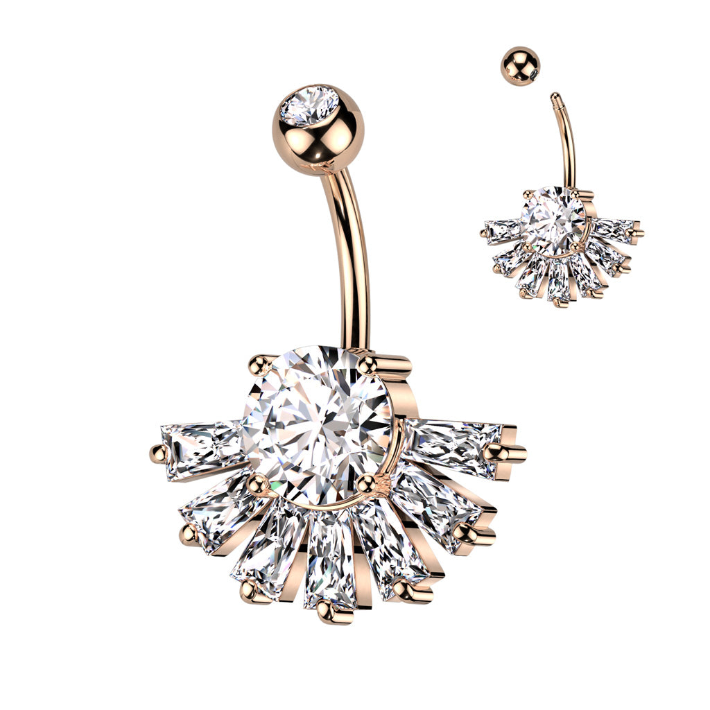 Double CZ Big Baguette CZ Fan Bottom Navel Bar