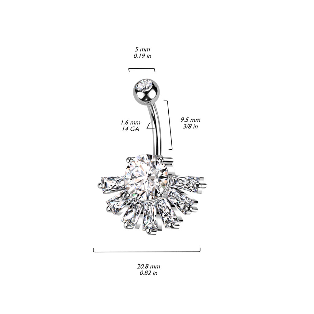 Double CZ Big Baguette CZ Fan Bottom Navel Bar