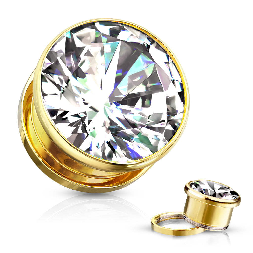 Zircon Bezel Set Screw Fit Flesh Tunnels