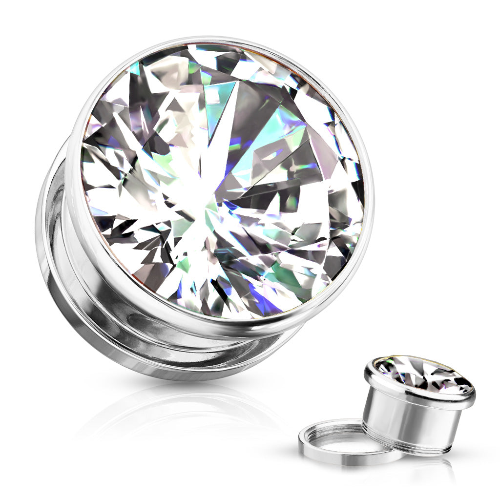 Zircon Bezel Set Screw Fit Flesh Tunnels