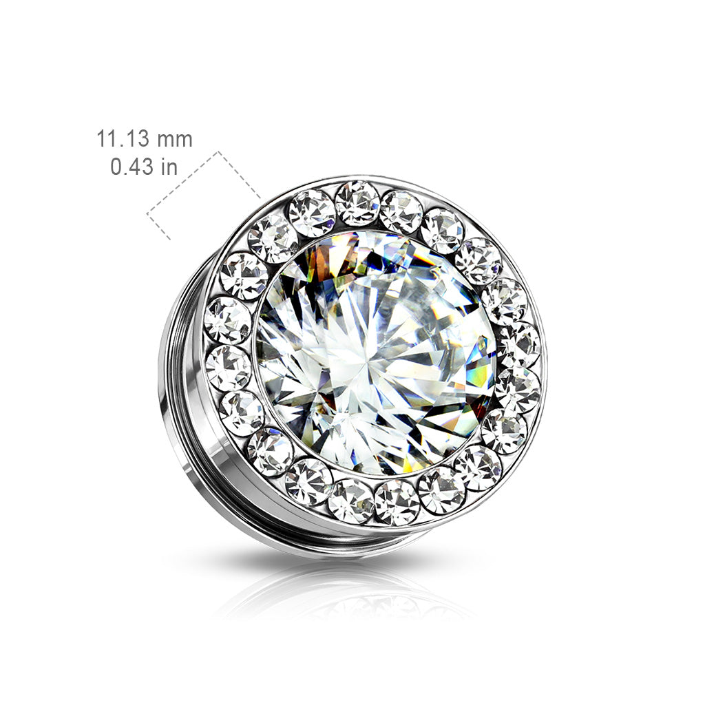 Round CZ Center with CZ Around Rim Screw Fit Flesh Tunnels