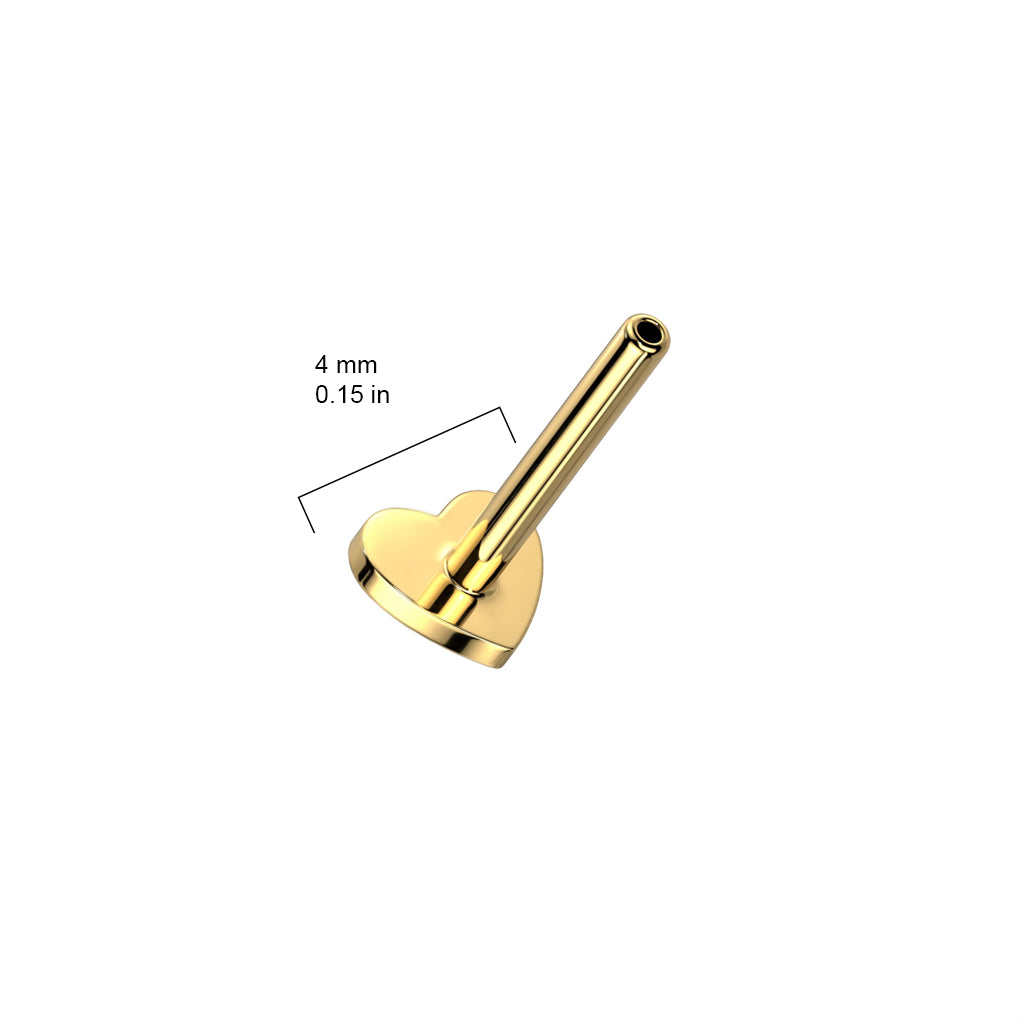 16g Titanium Threadless Push In Heart Flat Back Stud Labret Post
