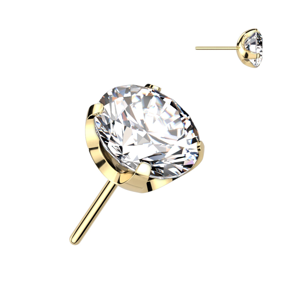 Threadless Push-in CNC Cut Round Back Claw Set CZ Top