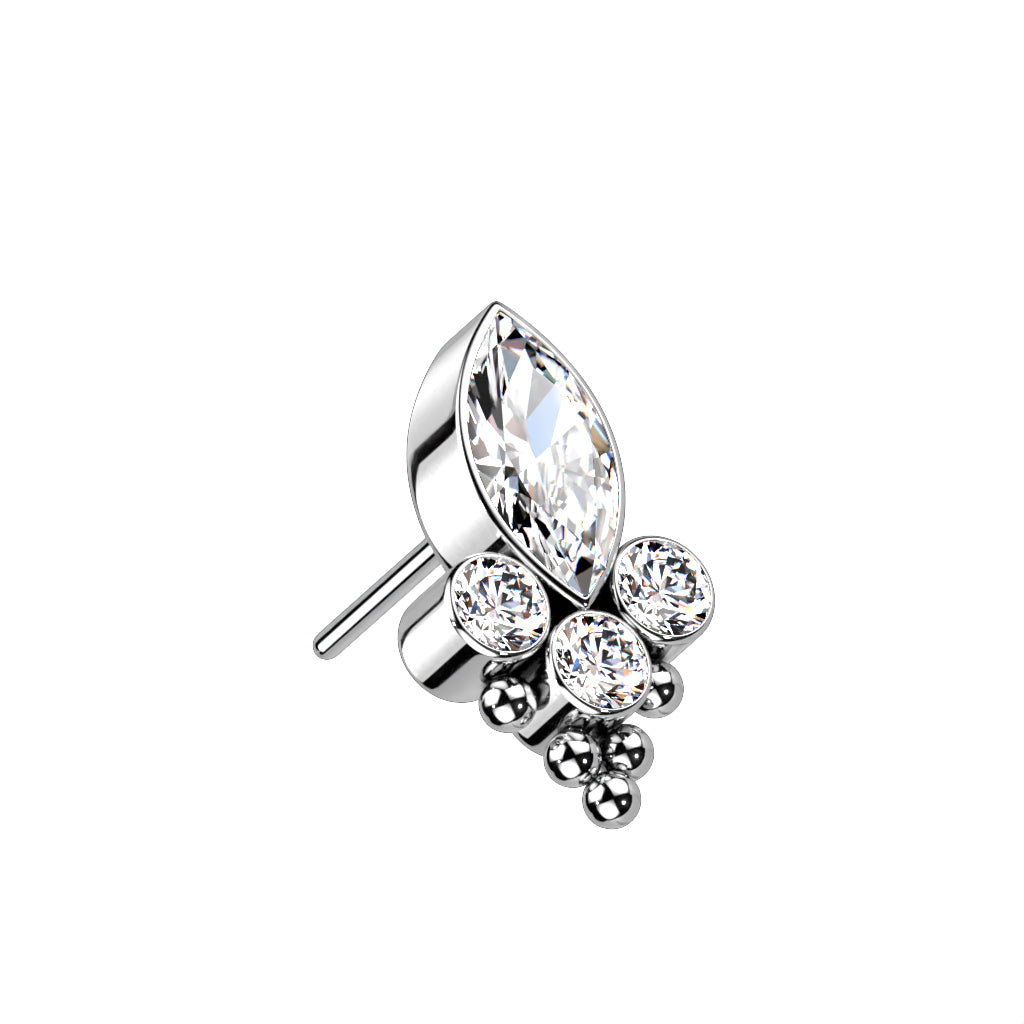 Threadless Push In Marquise CZ or Opal and Round CZ and Balls Top