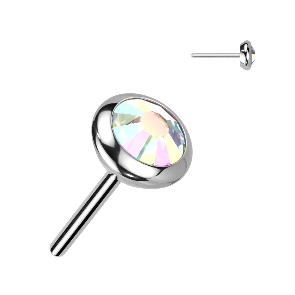 Threadless Push-in Round Flat Bezel Set CZ or Opal Top