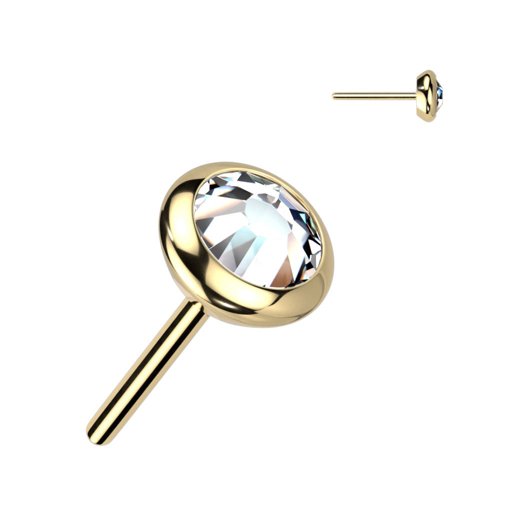 Threadless Push-in Round Flat Bezel Set CZ or Opal Top