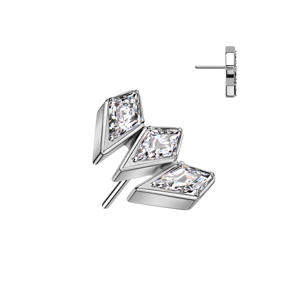 Threadless Push In 3 Diamond Shaped CZ Spears Top