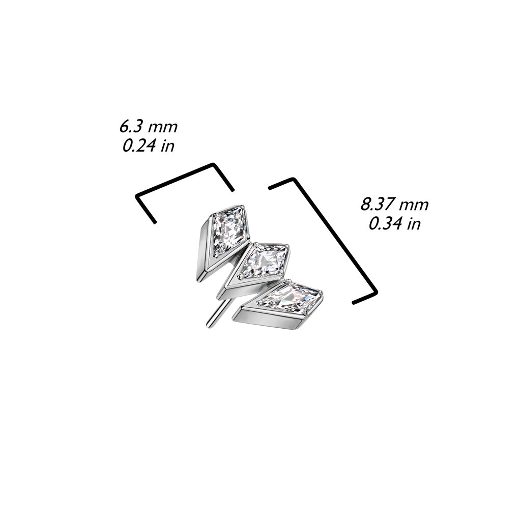 Threadless Push In 3 Diamond Shaped CZ Spears Top