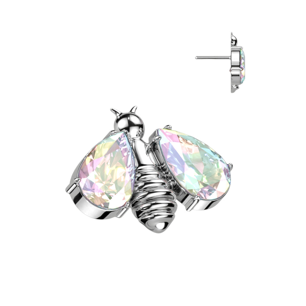Threadless Push In Bee With CZ Wings Top