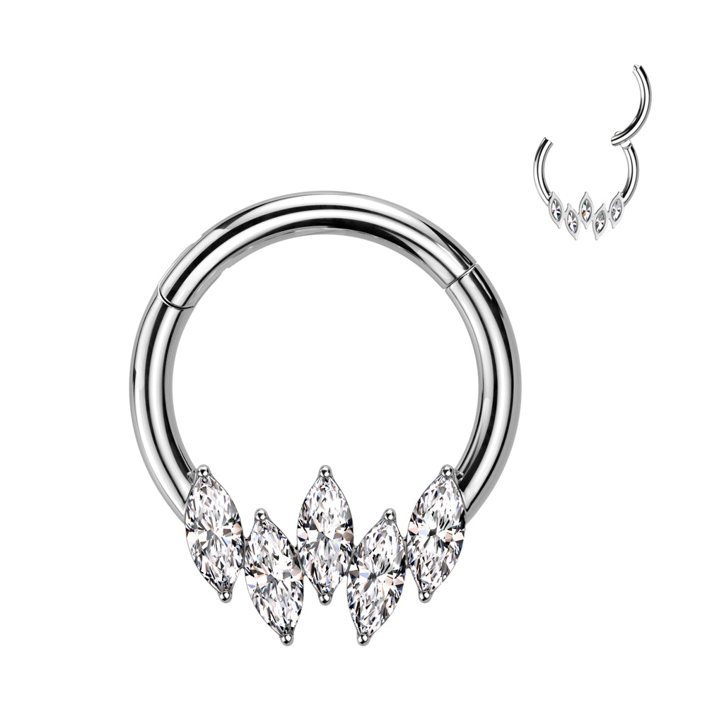 High Quality Precision 5 Marquise CZ Segment Ring