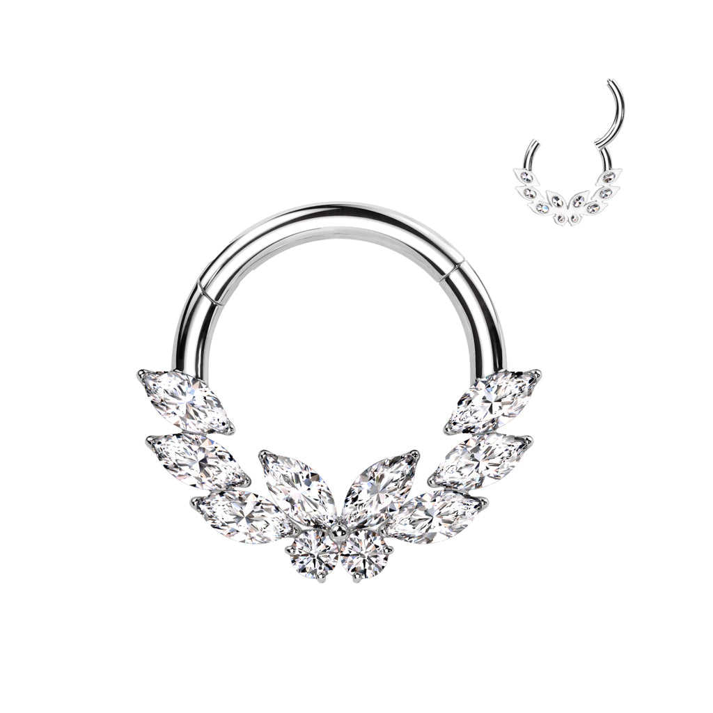 High Quality Precision Hinged Segment Ring with CZ Butterfly Center and 3 Marquise CZ either side