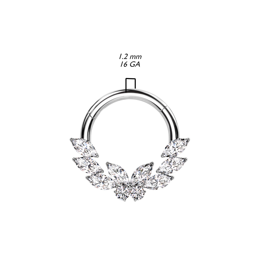 High Quality Precision Hinged Segment Ring with CZ Butterfly Center and 3 Marquise CZ either side