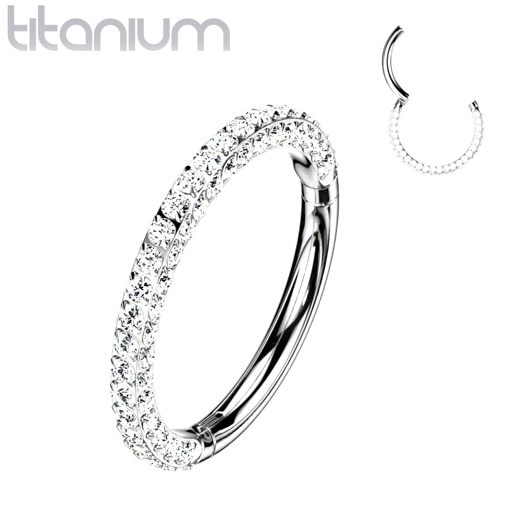 20g Hinged Segment Nose Ring With 3 Pave CZ Sides
