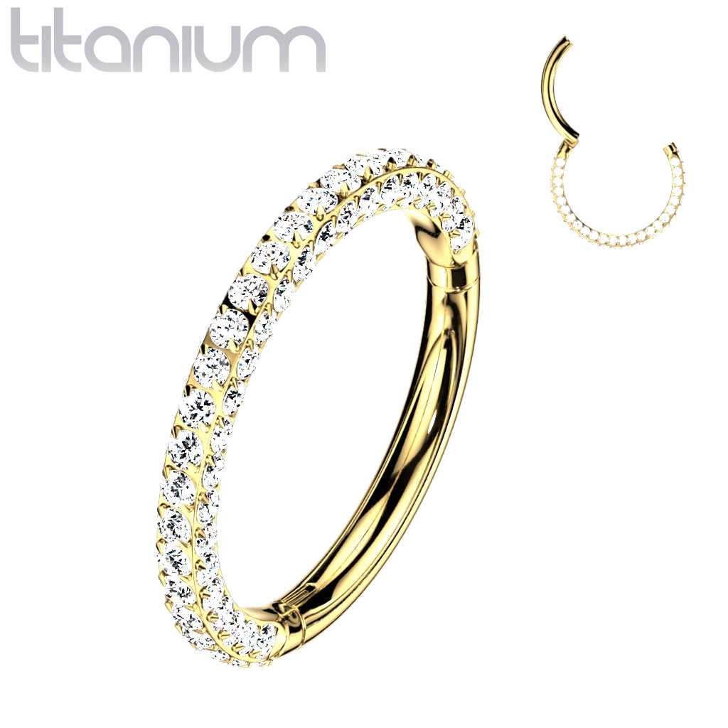 20g Hinged Segment Nose Ring With 3 Pave CZ Sides