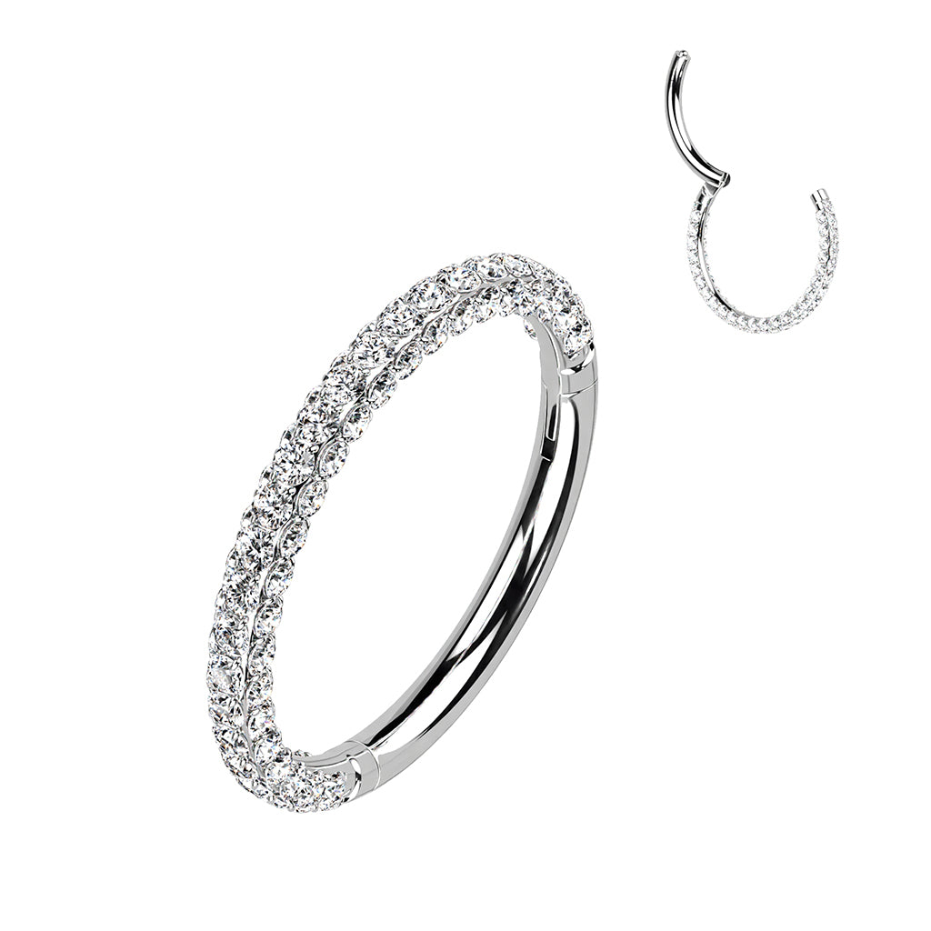 16g Hinged Segment Hoop Ring With 3 Pave CZ Sides