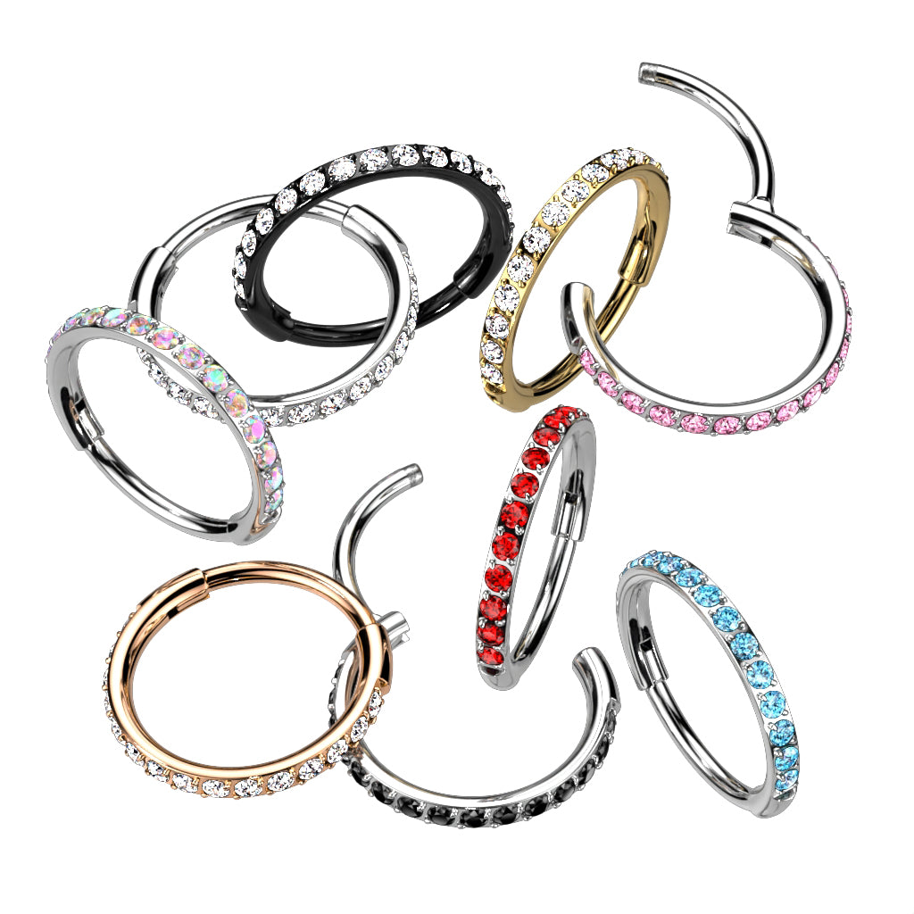 Hinged Segment Hoop Ring With Outward Facing Pave CZs