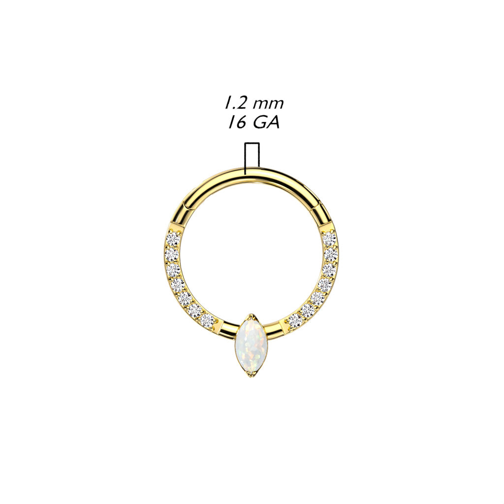 Hinged Segment Hoop Ring With Marquise CZ or Opal Center and Pave CZ Sides