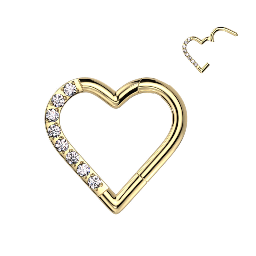 Hinged Segment Hoop Ring With Half Pave CZ Heart