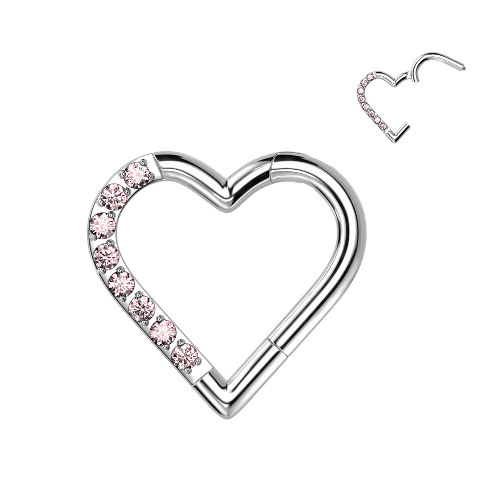 Hinged Segment Hoop Ring With Half Pave CZ Heart