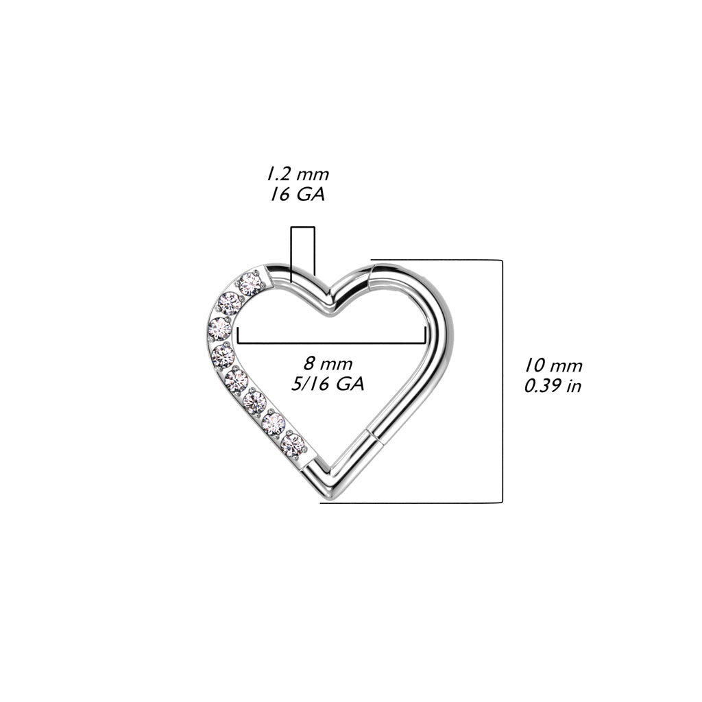 Hinged Segment Hoop Ring With Half Pave CZ Heart