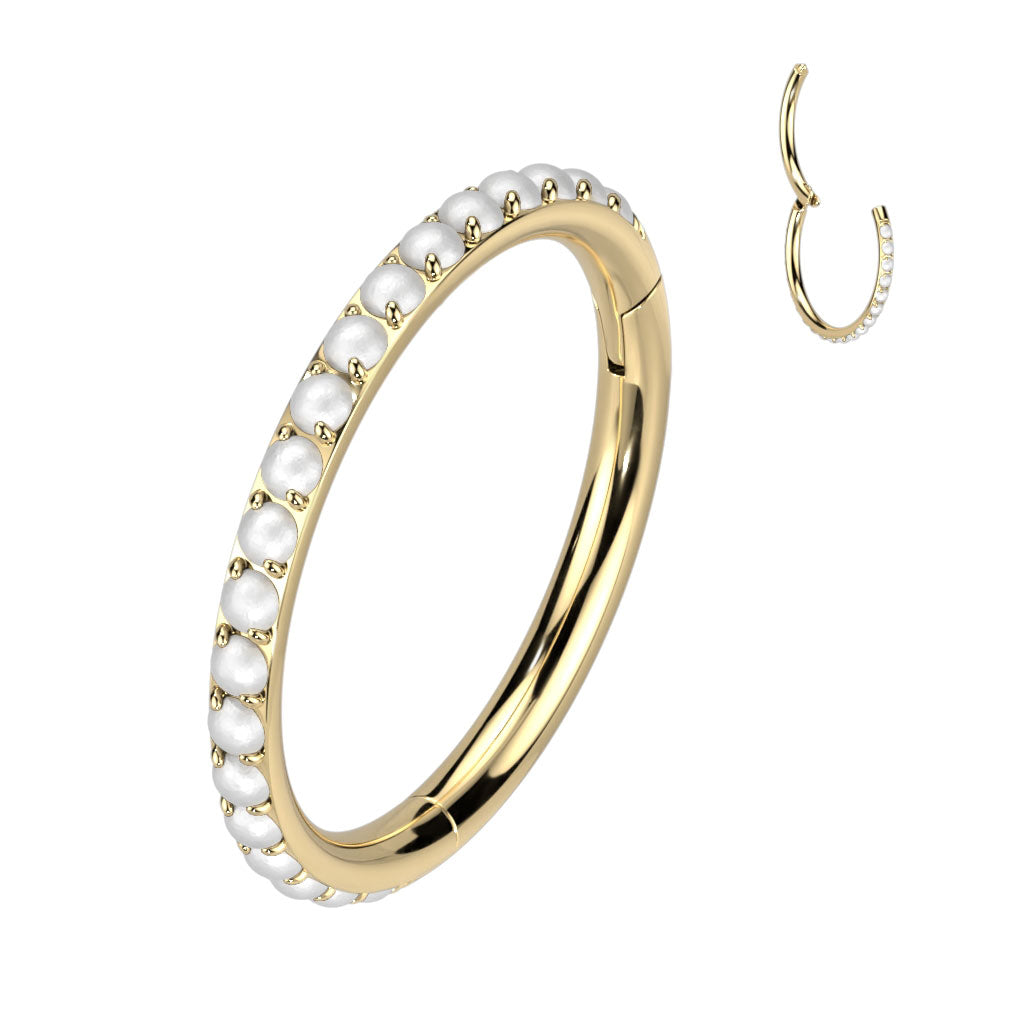 Hinged Segment Hoop Ring Lined With Outward Facing Pave Pearls