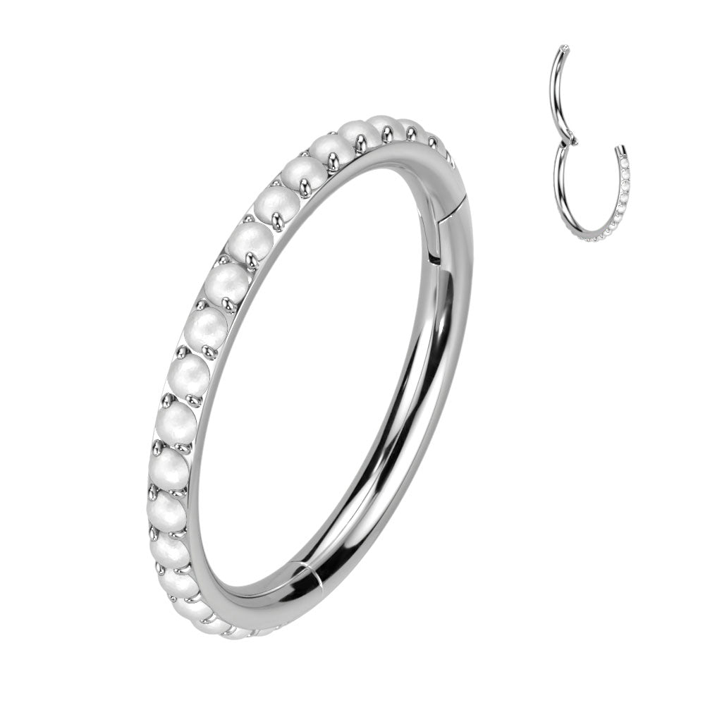 Hinged Segment Hoop Ring Lined With Outward Facing Pave Pearls