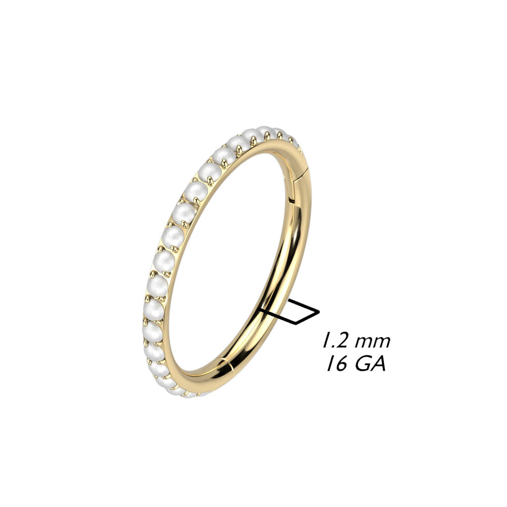 Hinged Segment Hoop Ring Lined With Outward Facing Pave Pearls