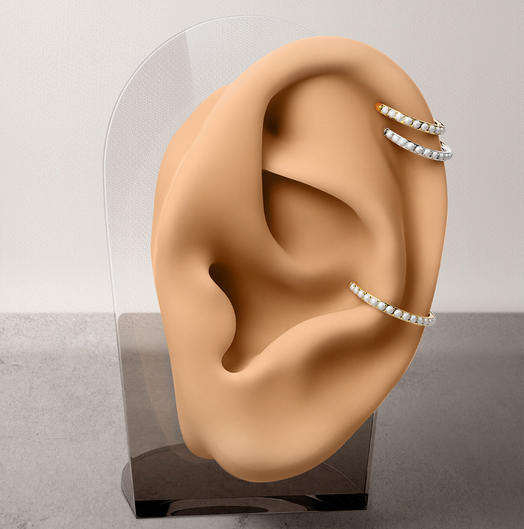 Hinged Segment Hoop Ring Lined With Outward Facing Pave Pearls