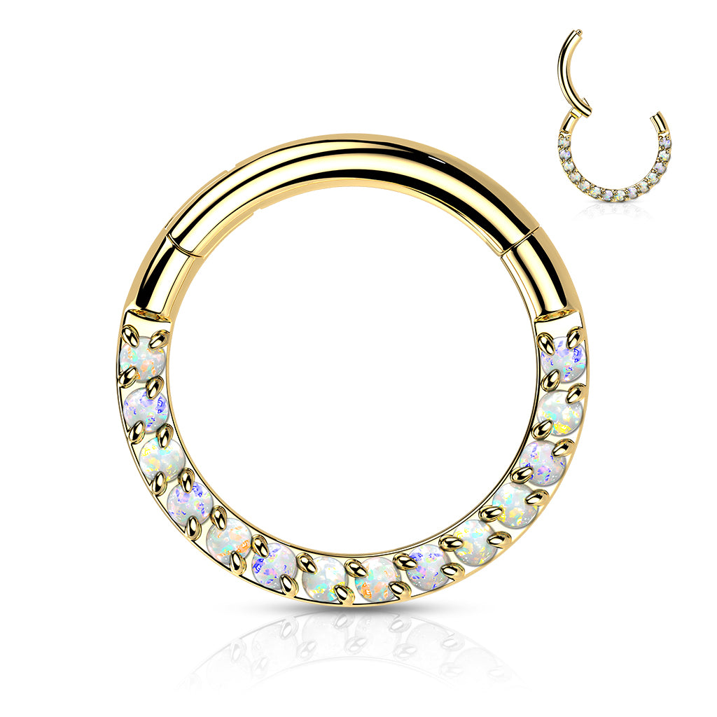 Hoop Ring With Forward Facing Pave Opal Front