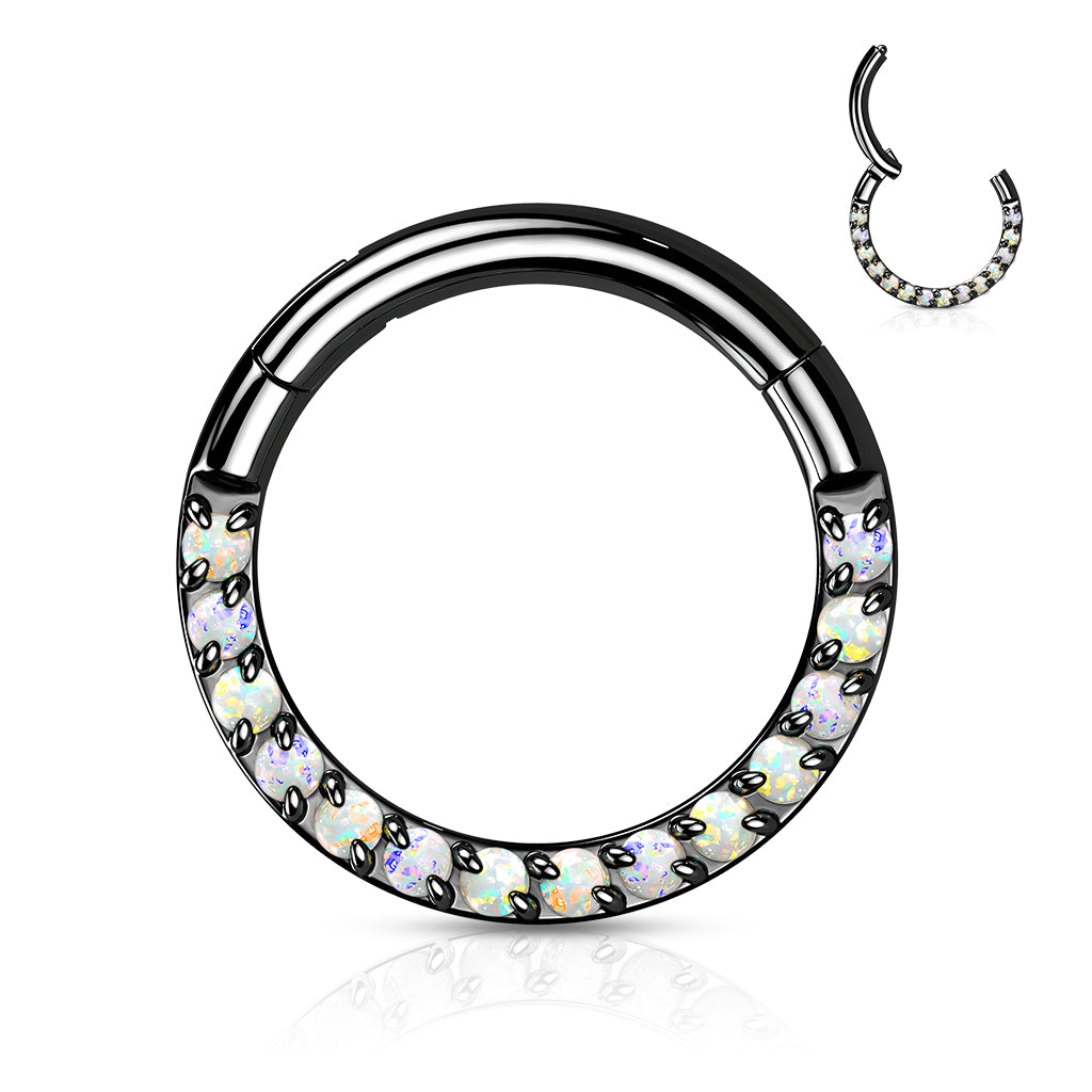 Hoop Ring With Forward Facing Pave Opal Front