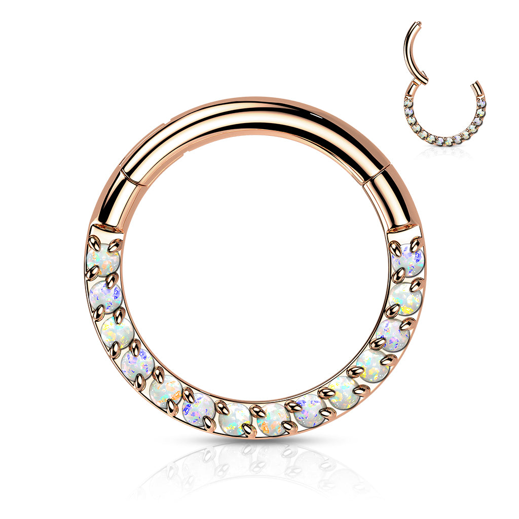 Hoop Ring With Forward Facing Pave Opal Front
