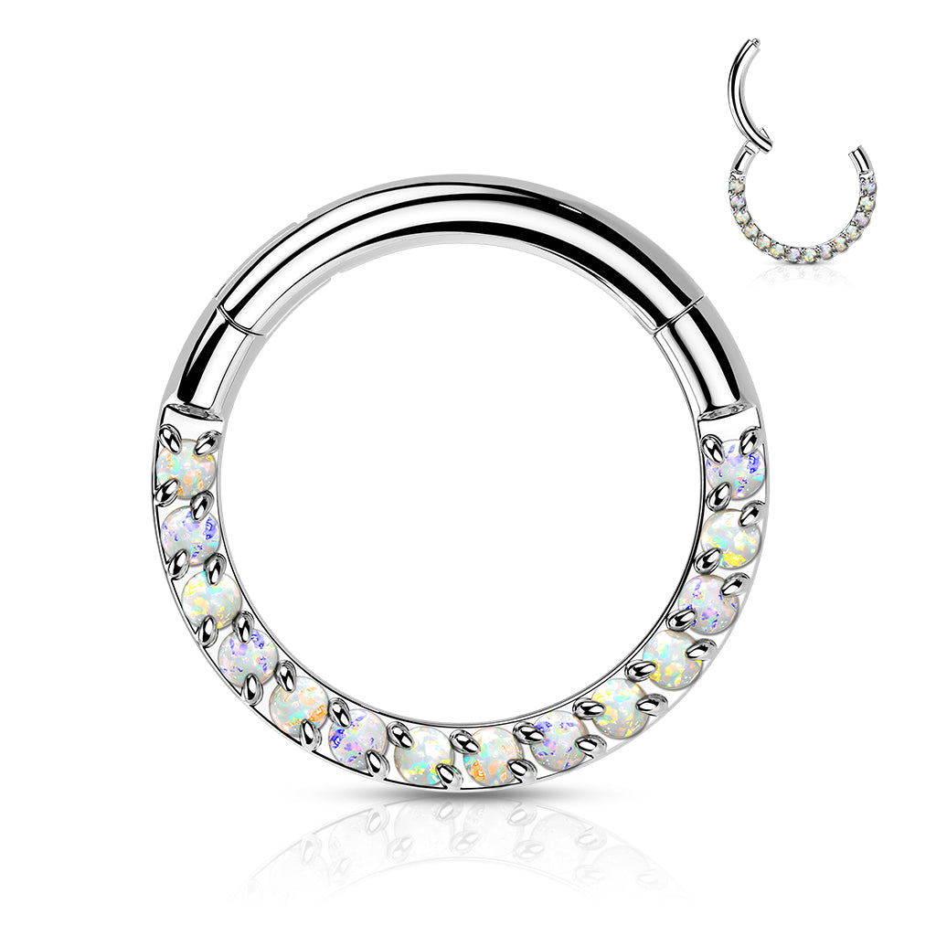 Hoop Ring With Forward Facing Pave Opal Front