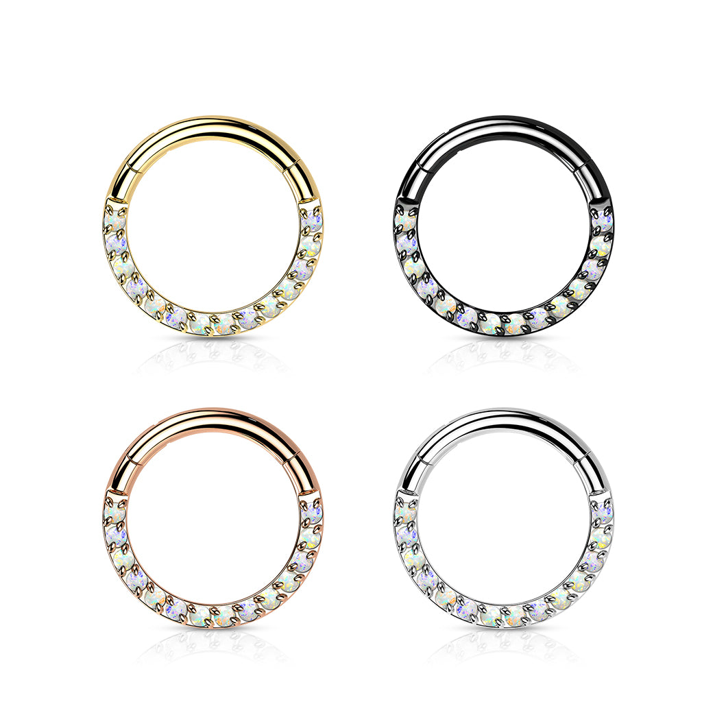 Hoop Ring With Forward Facing Pave Opal Front