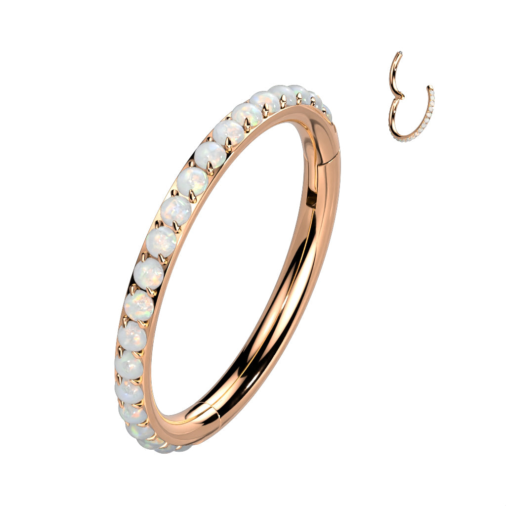 Hinged Segment Hoop Lined with Outward Facing Pave Opals