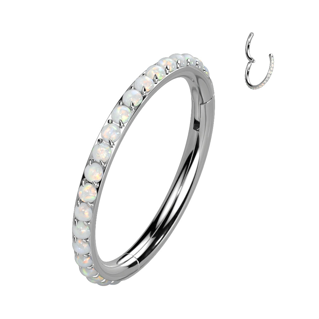 Hinged Segment Hoop Lined with Outward Facing Pave Opals