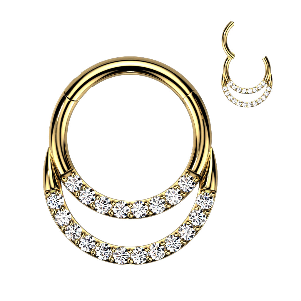 Hinged Segment Hoop Ring With Double Row of Pave CZs