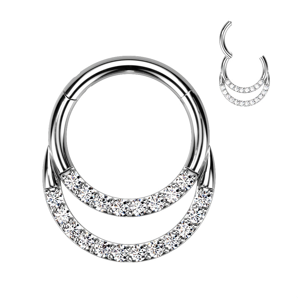 Hinged Segment Hoop Ring With Double Row of Pave CZs