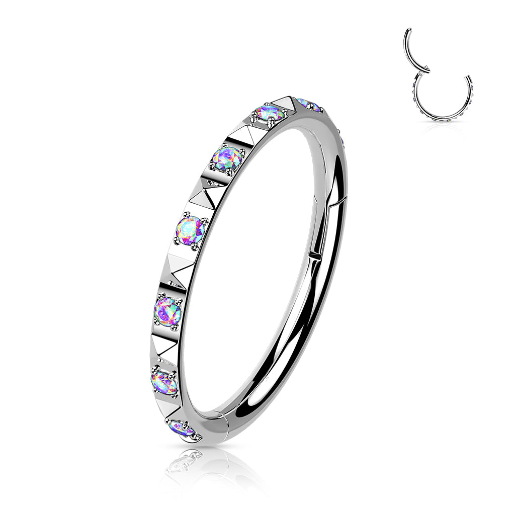 Hoop Ring With CZ Between Pyramid Cut Studs