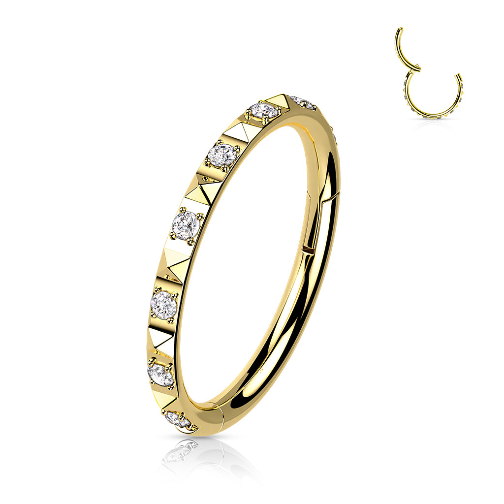 Hoop Ring With CZ Between Pyramid Cut Studs