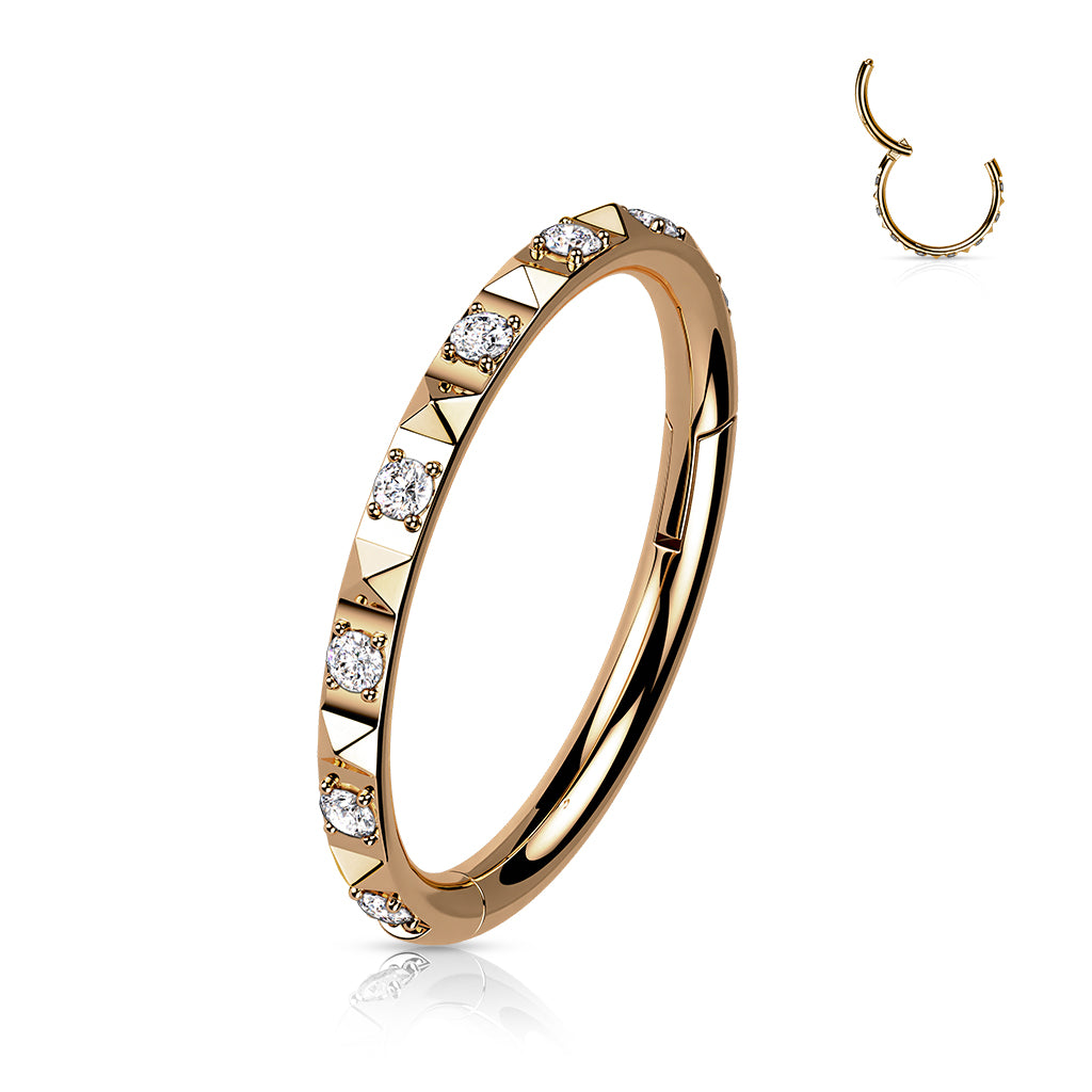 Hoop Ring With CZ Between Pyramid Cut Studs