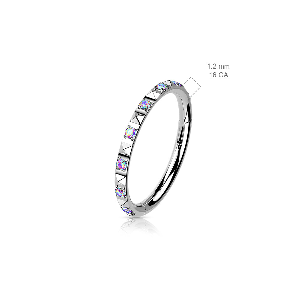 Hoop Ring With CZ Between Pyramid Cut Studs