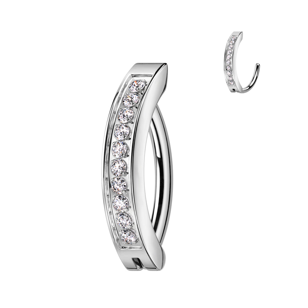 Hinged Hoop With CNC Set CZ Navel Bar