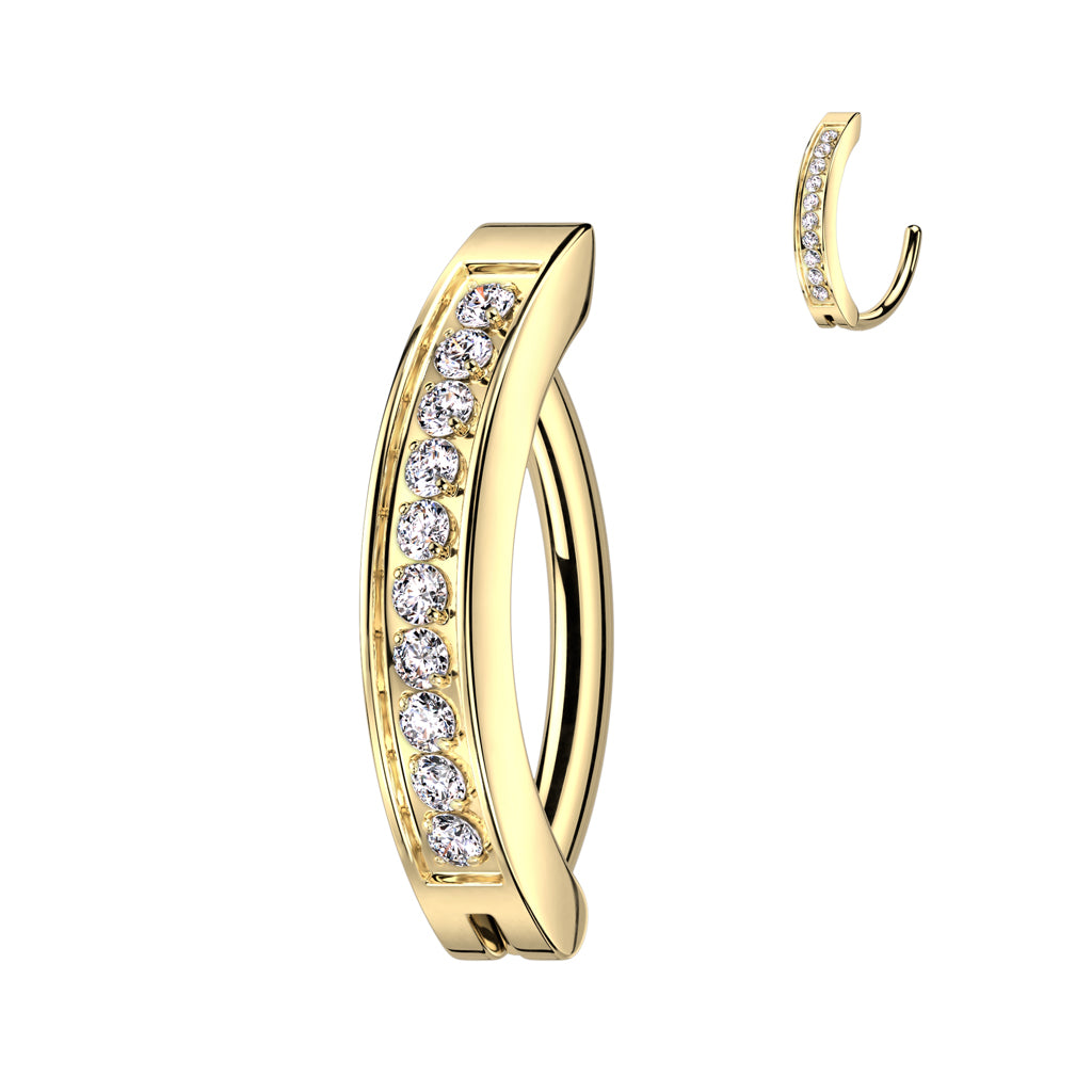 Hinged Hoop With CNC Set CZ Navel Bar