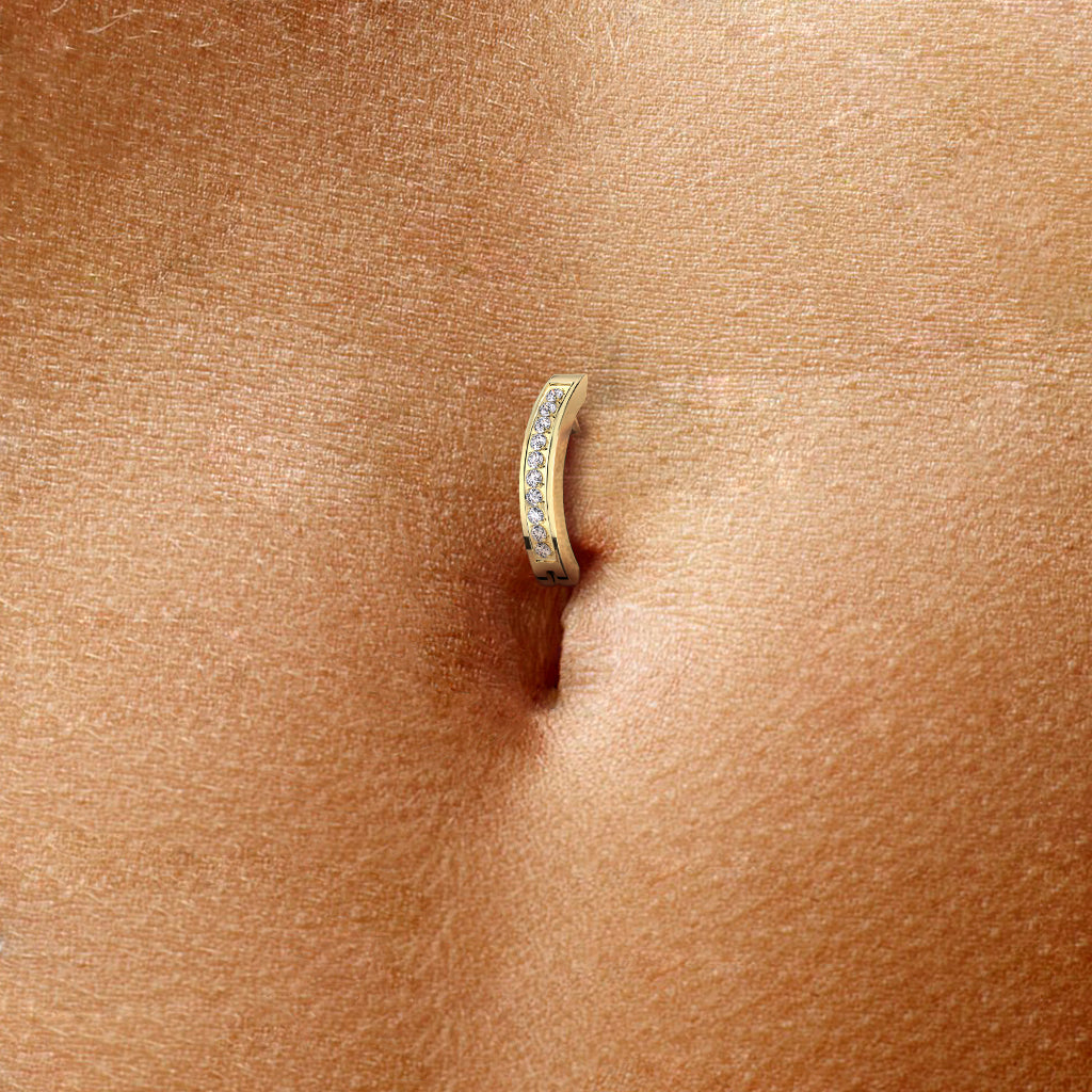 Hinged Hoop With CNC Set CZ Navel Bar
